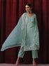 3 Pc Suit - Blue Cotton Silk Embroidered Kurta with Cotton Pant and Chanderi Embroidered Dupatta